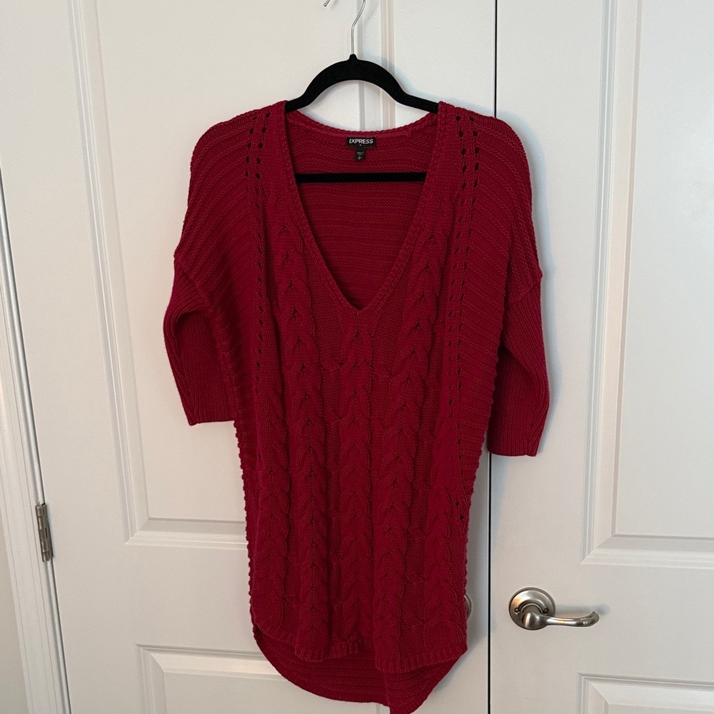 Express Women's Deep Red V-Neck Sweater